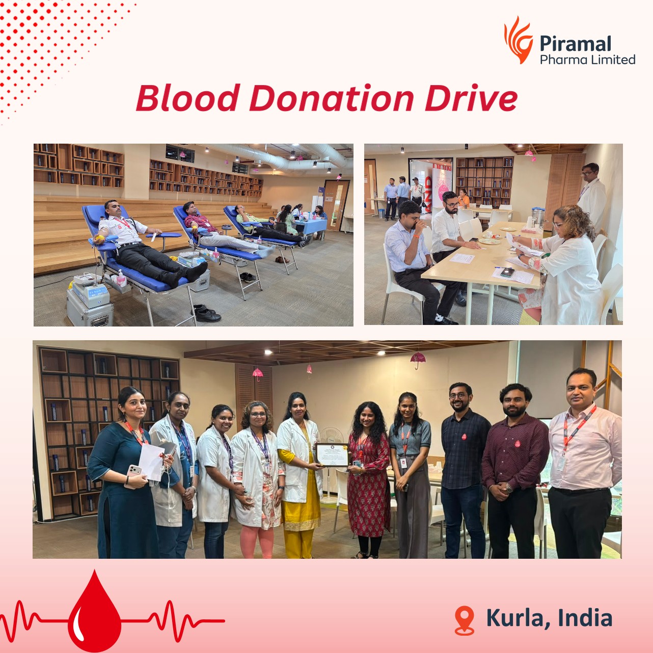 As part of the One PPL initiative, under the umbrella of Piramal Rx and The Vibe Tribe, Piramal Pharma organised a Blood Donation Drive at the Kurla Campus in collaboration with TATA MEMORIAL HOSPITAL.